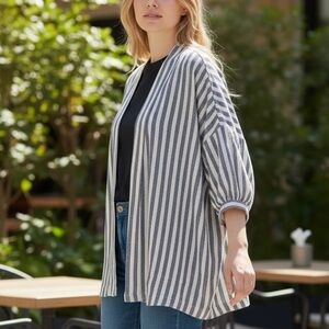 Striped Open-Front Kimono